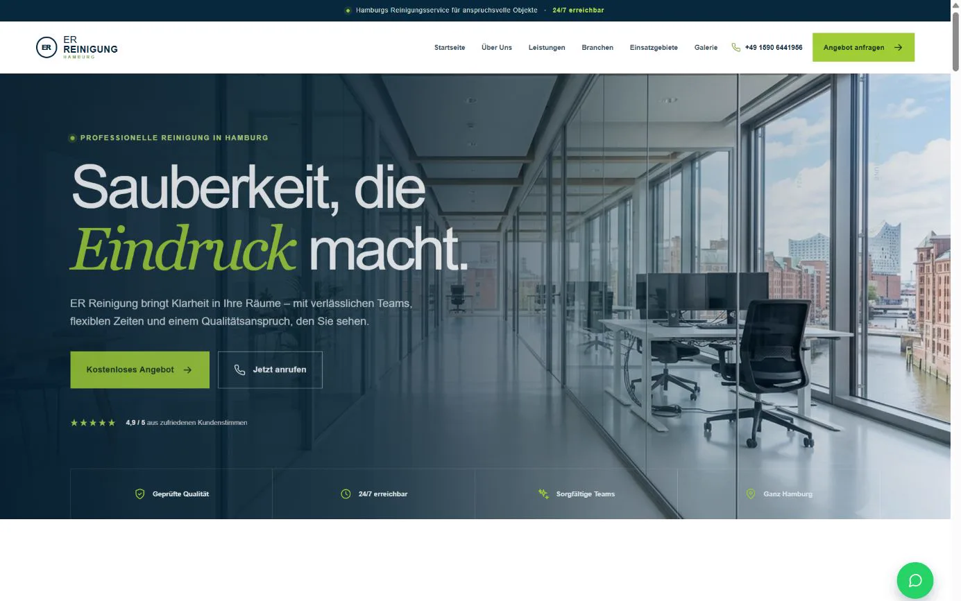 Screenshot des ER Reinigung Webauftritts