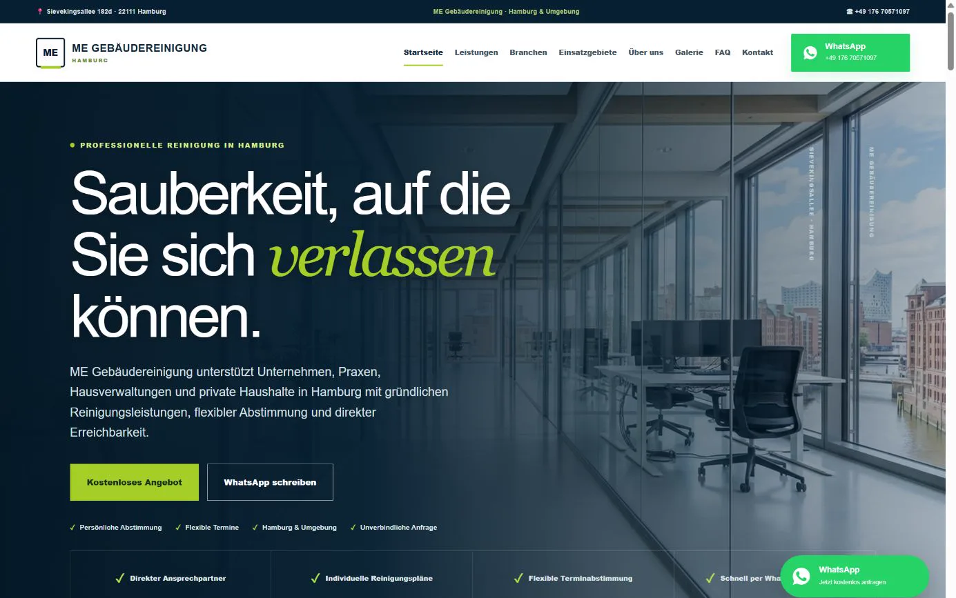 Screenshot des ME Gebäudereinigung Webauftritts