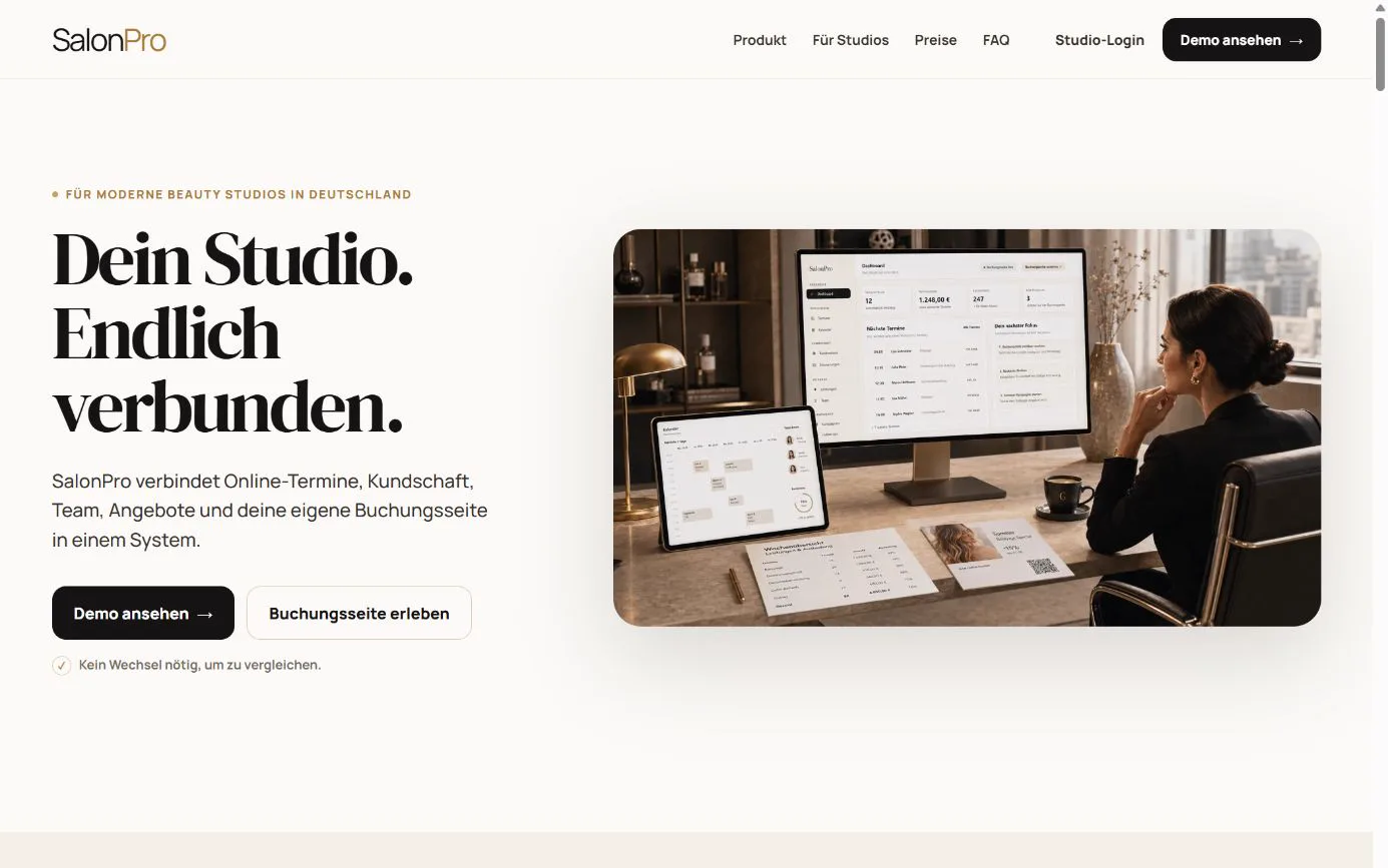 Screenshot of the SalonPro website